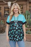 Turquoise concho color block top