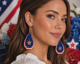 Stripes & Blue glitter star cutout tear drop earrings