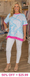 White & Turquoise Bandana Top With Pink Trim