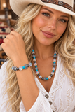 Crystal, Turquoise, Checkered beaded stretchy necklace
