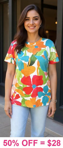 Colorful print top ruffle sleeve