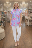 Lavender Top with Pink floral print