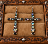 Burnished Silver Cross with Bling Hearts earrings