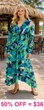 Green & Blue twist Dress With Shark Bite Hem