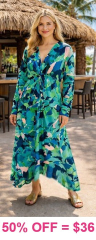 Green & Blue twist Dress With Shark Bite Hem
