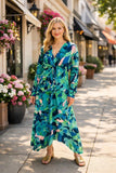 Green & Blue twist Dress With Shark Bite Hem