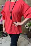 Coral Blouse with stud ruffle sleeves