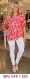S, M, 3X Pink floral baby doll striped v-neck