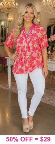 Pink floral baby doll striped v-neck