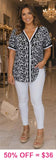 Leopard blouse with stripe trim v-neck