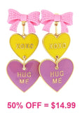 Pink Bow Yellow xoxo heart earrings