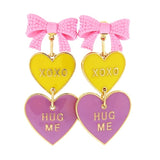 Pink Bow Yellow xoxo heart earrings