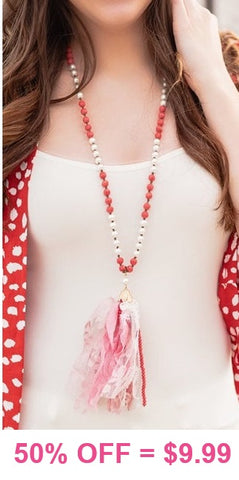 Pearl and coral necklace with tassel