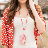 Pearl and coral necklace with tassel