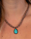 Copper necklace turquoise pendant