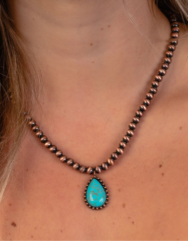 Copper necklace turquoise pendant