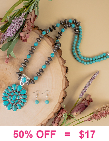 Silver & Turquoise Long necklace with concho pendant