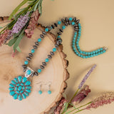 Silver & Turquoise Long necklace with concho pendant