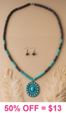 Silver & Turquoise beaded necklace with concho pendant