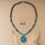 Silver & Turquoise beaded necklace with concho pendant