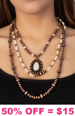 Copper & Cream 3 Strand Necklace with pendant