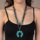 Medium Turquoise Squash pendant Silver 2 Strand Necklace