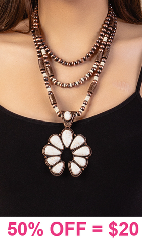 Copper 3 Strand necklace with cream squash pendant
