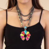 Silver 3 Strand necklace with Colorful squash pendant