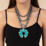 Silver 3 Strand necklace with Turquoise squash pendant