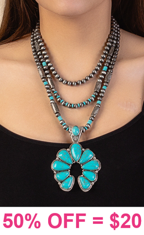 Silver 3 Strand necklace with Turquoise squash pendant