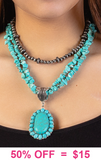 Turquoise chip 3 layer necklace with oval pendant