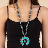 Silver & Turquoise Long necklace with Squash pendant