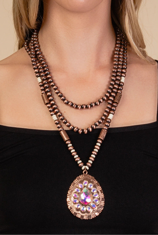 Copper necklace with bling pendant