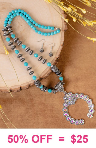 Turquoise necklace with silver squash pendant