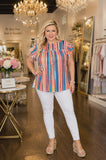 Striped Top With Cap Sleeves