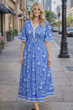 S-M Blue & White printed Maxi Dress