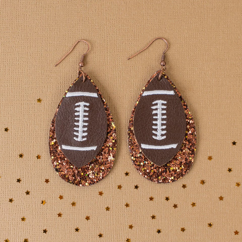 Brown glitter football layered earrings