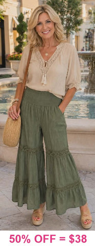 Olive Green Ruffle wide leg pants