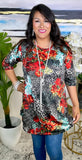 Grey Leopard Coral Floral Scoop Tunic