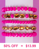 Hot Pink & Copper crystal bracelet set