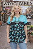 Turquoise concho color block top