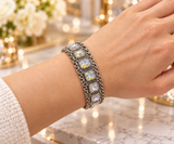 Bling Square stones, Silver trim, stretch bracelet