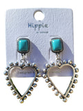 Silver studded heart outline earrings with turquoise stone
