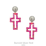 Pink Color Bling Cross Cutout Earrings