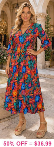 Floral Midi Dress V-Neck