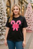 Pink Candy Cane sequin patch black top