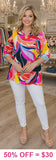 Multi color Leaf print top, Roll tab sleeves