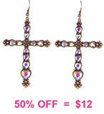 Copper Cross with Bling Hearts earrings