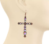 Copper Cross with Bling Hearts earrings