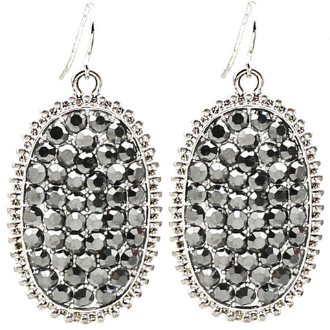 Grey Bling Oval Earrings with Silver Border